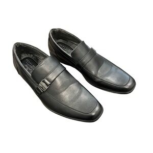 Perry Ellis Justin Loafers Mens 10.5 Black Dress Shoes Square Toe SlipOn